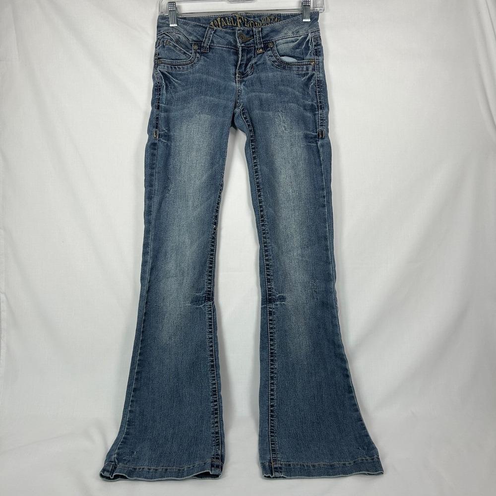 Vintage WallFlower Low Rise Flare Jeans Embroidered Flap Pocket Denim 0/ 25